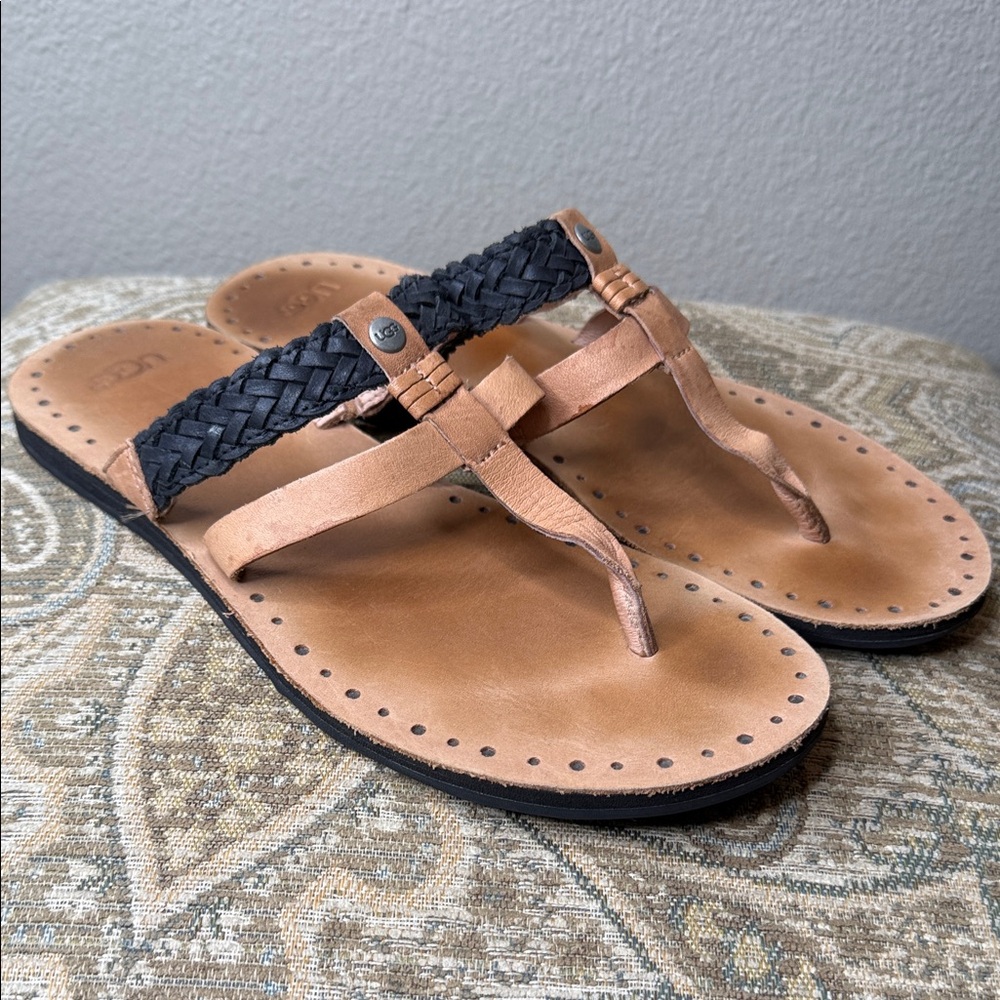 UGG Tan and Black Braided Sandals Women’s Size 10
